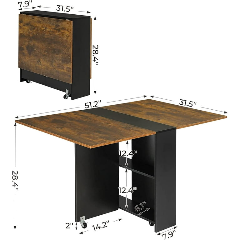 VASAGLE Folding Dining Table, Drop Leaf Extendable, for Small Spaces,  Seats