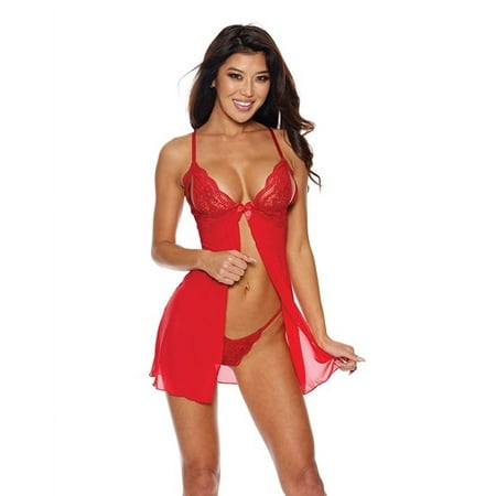 Mesh & Lace Tie Front Babydoll w/G-S