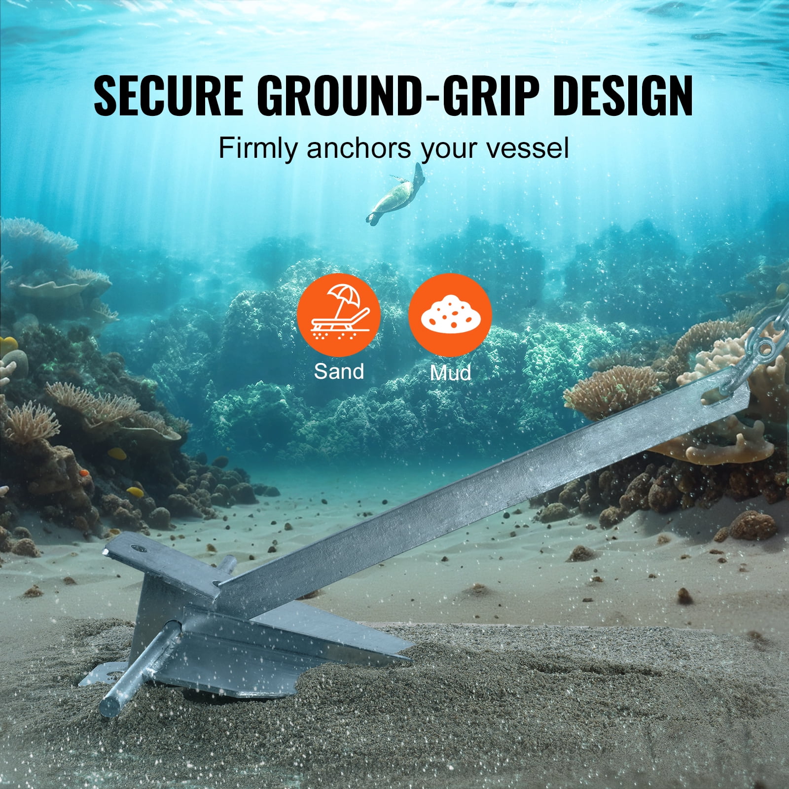 VEVOR Fluke Style Anchor Kit, 13 LBS Hot-Dipped Galvanized Steel Fluke Anchor with 7.9' Chain, 101' Rope and Two 0.4" Shackles, Marine Boat Anchor for Small Vessels Under 30', Seas, Rivers