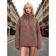 thumbnail image 4 of Katigan Womens Half Zip Fleece Striped Jacket Oversized Stand-Up Collar Sweatshirt Warm-Fuzzy Outerwear Brown S, 4 of 5