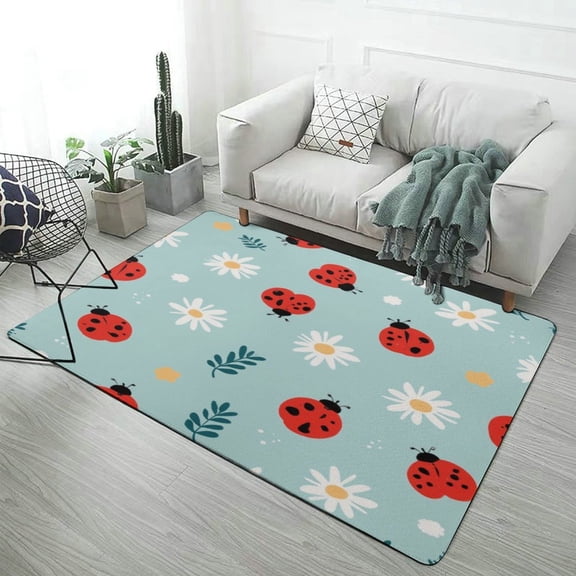 Cute Ladybugs And Daisies Pattern Home Decor Living Room Carpet Non-slip Hotel Lobby Floor Mat Kitchen Bedroom Entrance Doormat Mats
