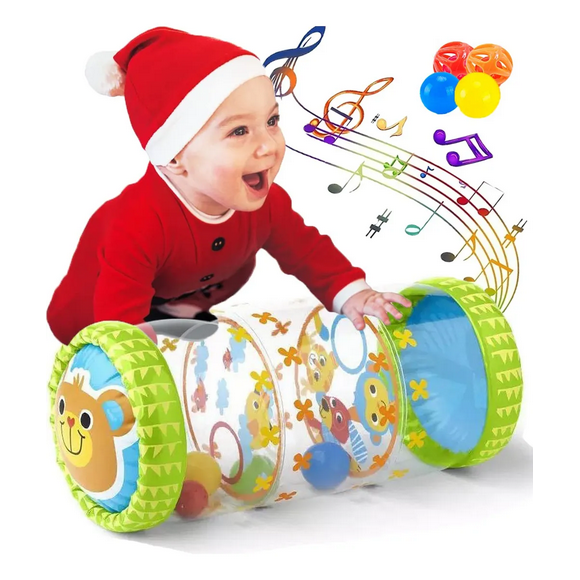 Túnel de Gateo Inflable Para Bebés con Pelota y Campana - Juguete Rodante Plegable Para Interiores, Set de Juego para Bebés que Empiezan a Gatear (6-18 Meses)