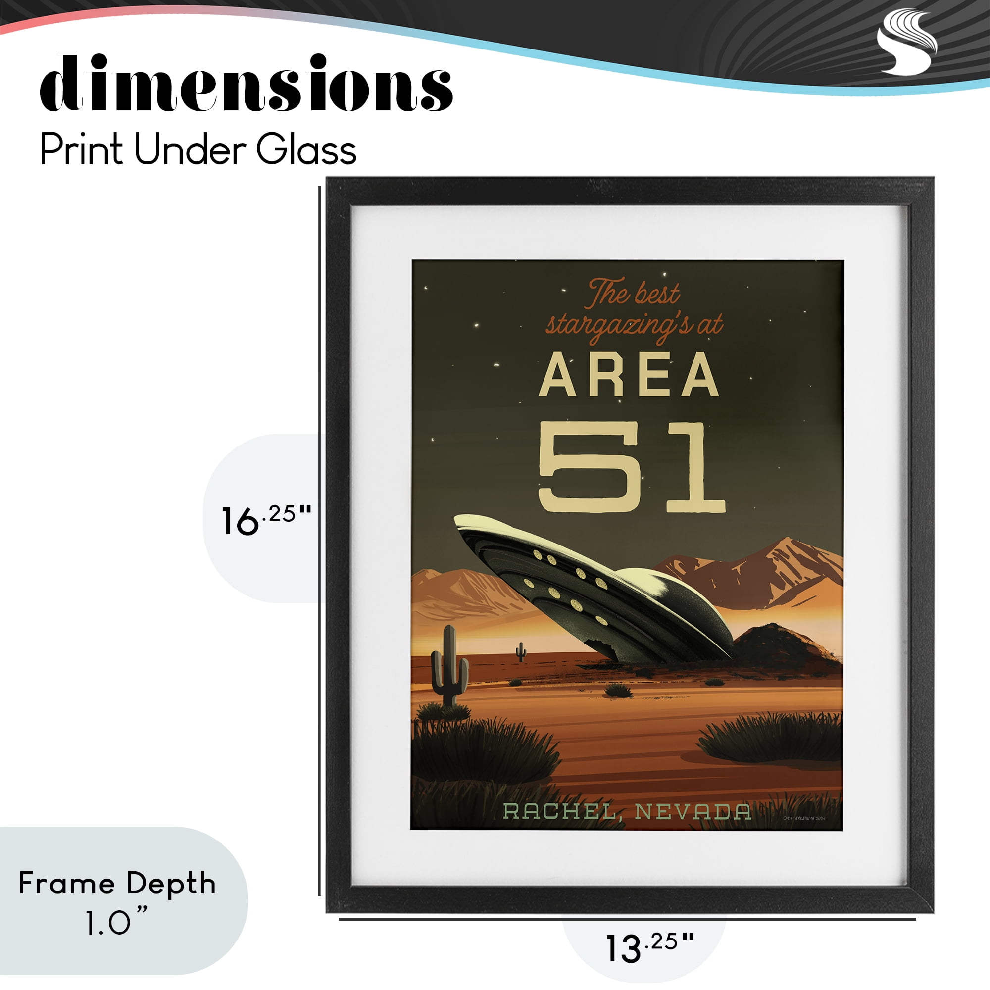 Stupell Industries Stargazing Area 51 Black Framed Print Under Glass, design by Omar Escalante