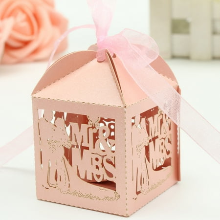Mrs Favor Boxes - Mr Mrs Love Heart Laser Cut Wedding Party Favor Ribbon Candy Boxes Gift Box