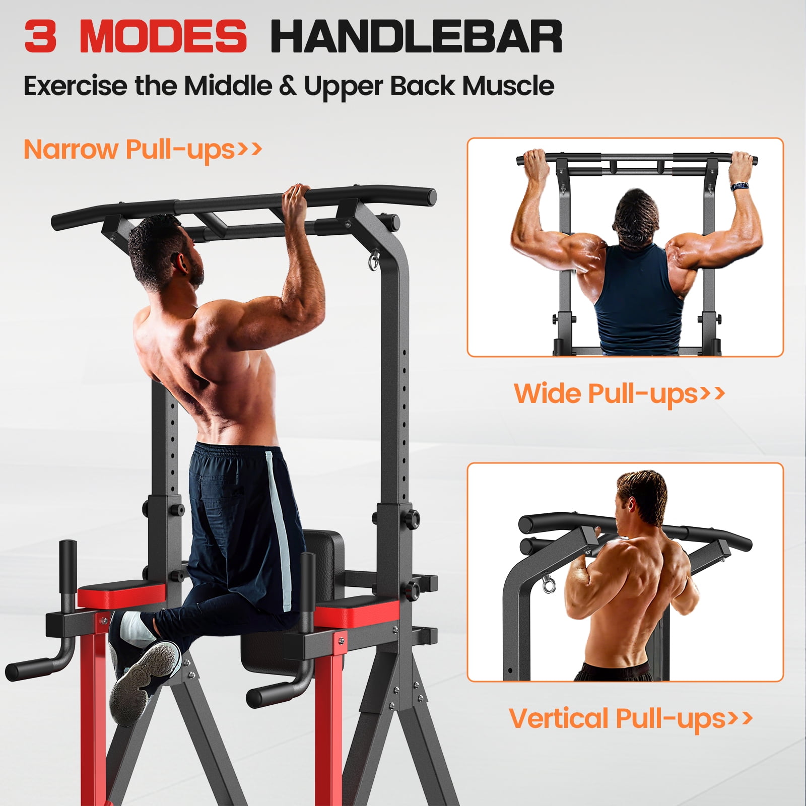 HASIMAN Pull Up Bar Multi-Functional Power Tower Height Adjustable Dip Station for Gym Strength Training Equipment Stable Triangular Design 350 LBS Weight Capacity