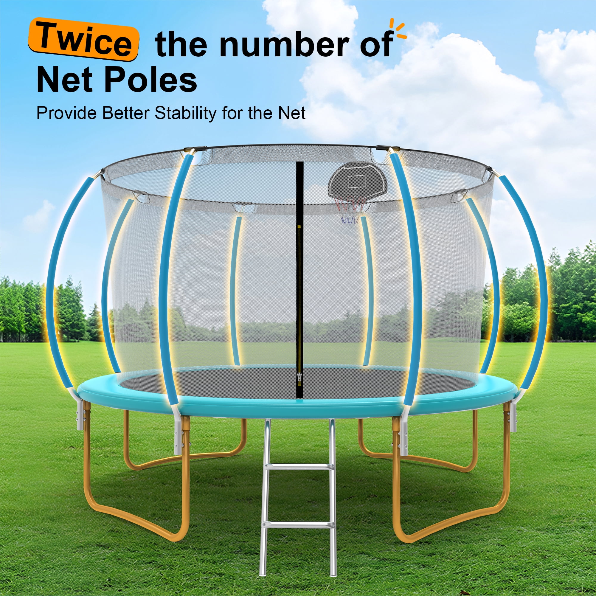 OVATO 1200LBS 12FT Trampoline for Adults and Kids,Trampoline with Enclosure,Basketball Hoop, Recreational Trampoline with Ladder, Heavy Duty Trampoline Capacity for 5-6 Kids