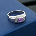thumbnail image 3 of Gem Stone King Men's 925 Sterling Silver Purple Amethyst and White Diamond Ring (1.23 Cttw, Gemstone February Birthstone, Oval 8X6MM,, Size 8), 3 of 3