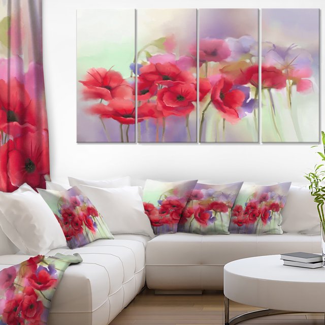 Watercolor Red Poppy Flowers Painting - Large Floral Canvas Artwork