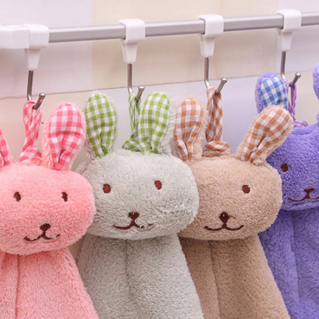 VSER 4 Pack Hanging Hand Towels for Bathroom&Kitchen,Ultra Thick Hand Towel  with Hanging Loop,Cute Child/Kids Microfiber Rabbit Hand