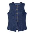 thumbnail image 7 of PBFRDSJ Denim Vest Women Sleeveless Button Down Jean Vest Casual Vintage Western Y2K Crew Neck Jackets, 7 of 7