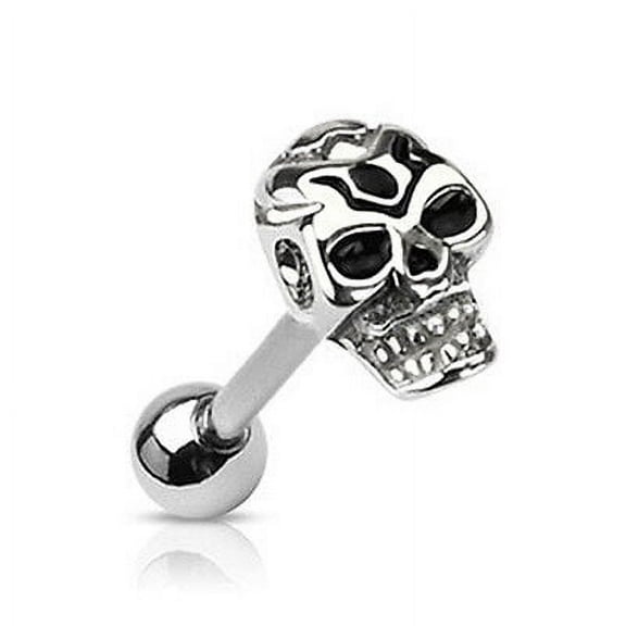 Biker Style - Laughing Death Skull Tongue Ring - Stainless Steel Body Barbell
