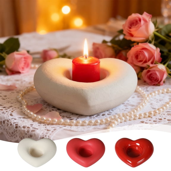 Ceramic Heart-shaped Candle Holders, 4.5in Valentines Day Decorative Candles, Wedding Table Centerpiece, Perfect for Party and Home Decor