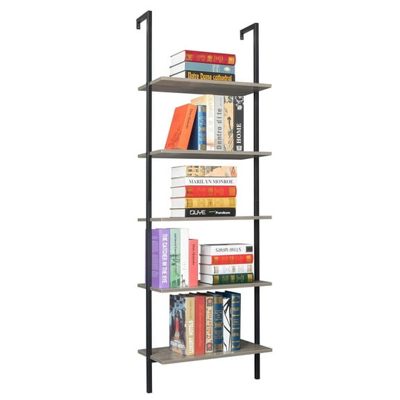 Ktaxon 5-Shelf Open Bookcase and Bookshelves Home Office, Display Rack and Matte Steel Frame, Gray