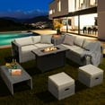 thumbnail image 2 of Topbuy 9 PCS Patio Furniture Set with 42" 60,000 BTU Fire Pit Outdoor Space-Saving Sectional Sofa Set with Storage Box Off White, 2 of 10