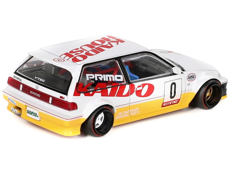 Mini GT KHMG139 Honda Civic - EF Kanjo V1 No.0 Silver Metallic & Yellow - Designed by Jun Imai Kaido House Special 1-64 Scale Diecast Model Car