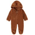 thumbnail image 4 of Odeerbi Infant Romper Baby Boys Girls Clothes Newborn Winter Fleece Jumpsuit Solid Hooded Romper Warm Coat Outwear Brown, 4 of 9