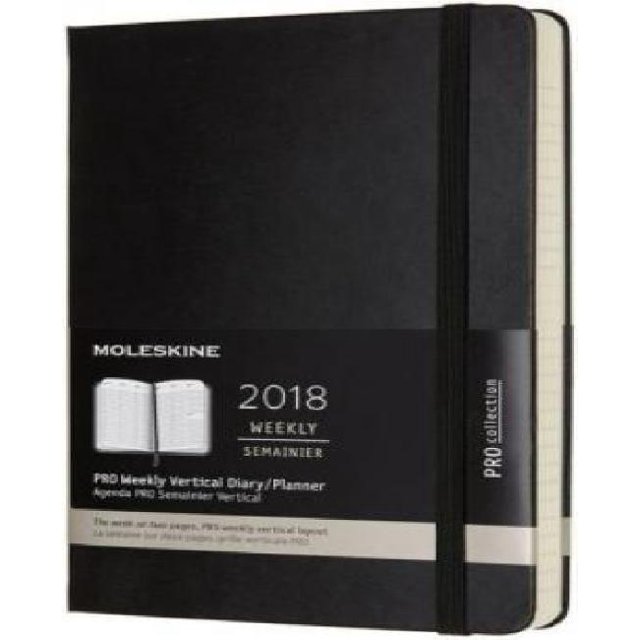 Moleskine 12 Month Pro Weekly Vertical Planner, Large, Black, Hard Cover (5 X 8.25)