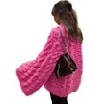thumbnail image 6 of Women Oversized Sweater Chunky Cable Knit Sweater Knitted Sweater Pullover Trendy Fall Essentials Rose Red S, 6 of 9