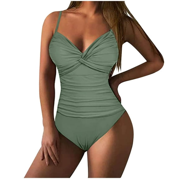 Spring Saving GaThRRgYP One Piece Swimsuit for Women,Women Solid with Chest Pad without Underwire Bikini Deep V One-piece Swimsuit