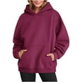 thumbnail image 2 of Hoodies for Women Basic Hoodies Oversized Plain Pullover Sweatshirt Women's Casual Front Pockets Long Sleeve Hooded Pullover Tops 2025 Fall Outdoor Loose Comfy Hoody Hoodie #10Wine S, 2 of 5