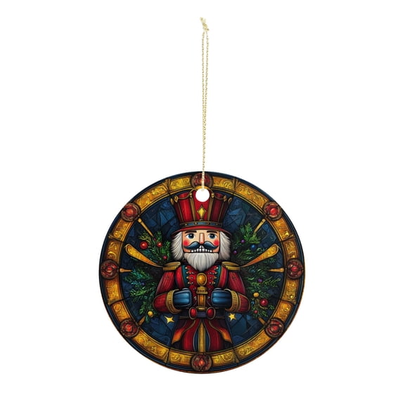 Stained Glass Nutcracker King Christmas ornament, Christmas decoration, holiday present idea, heirloom keepsake, round ceramic, gift Exchange, bauble present, gift idea