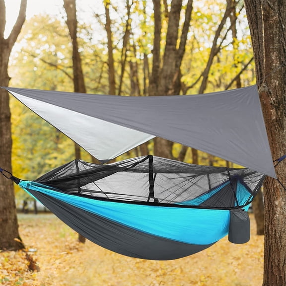 Rirool Double Camping Hammock with Mosquito Net & Rain Fly Tarp, Portable 2 Person Nylon Hammock with Tree Straps, Camping Tent for Hiking, Backpacking & Travel