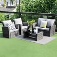 thumbnail image 4 of All-Weather Outdoor Patio Furniture Set - 4-Piece Wicker Rattan Sectional Conversation Set with Table and Cushions, Gray, 4 of 18