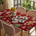 thumbnail image 3 of Red Christmas Table Cloths for 5 Foot Rectangle Tables, Xmas Tree Balls Snowman Gingerbread Patio Waterproof Elastic Fitted Tablecloths, Washable Rectangular Table Cover for Camping, 3 of 8