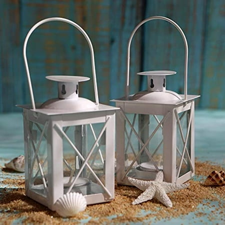 Kate Aspen Luminous Metal Mini Lanterns, Vintage Teal Light Candle Holders, White