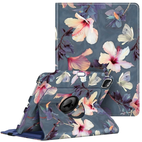 Fintie Rotating Case for 11 Inch iPad Pro 2022 Release 4th / 3rd / 2nd / 1st Generation - Protective 360 Degree Swivel Cover with Auto Sleep/Wake, Blooming Hibiscus