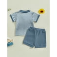 thumbnail image 6 of Toddler Kids Boys Summer Shorts Clothing Sets 6 12 18 24 Months 2T 3T Short Sleeve Lapel Striped Tops and Drawstring Shorts Outfits, 6 of 9