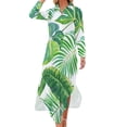 thumbnail image 2 of Tropical Leaves Casual Dress Hawaii Beach Modern Street Style Dresses V Neck Trendy Chiffon Dress Long Sleeve Clothing Big Size, 2 of 7