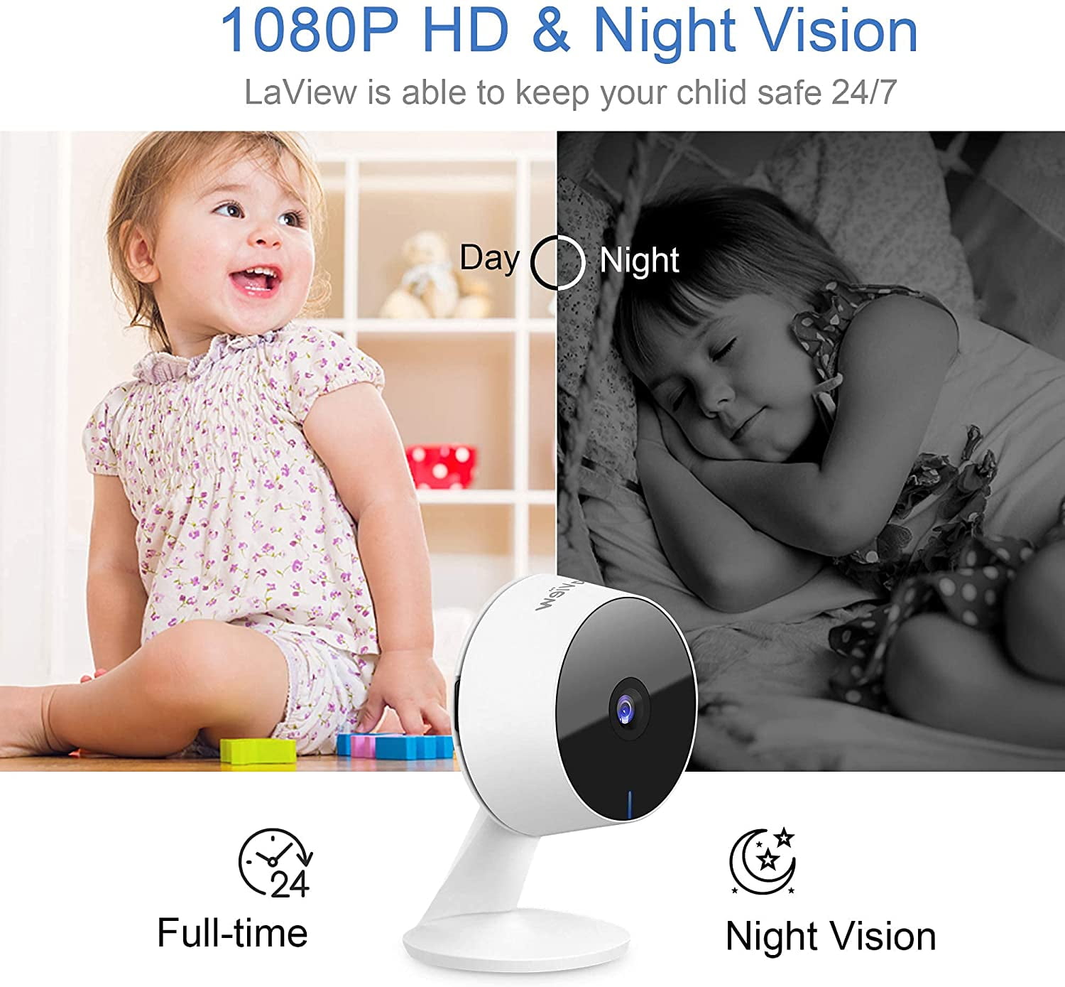 LaView Security Cameras 4 Pieces, Home Security Camera Indoor 1080P, Wi-Fi Cameras for Baby/Pet, Motion Detection, Two-Way Audio, Night Vision