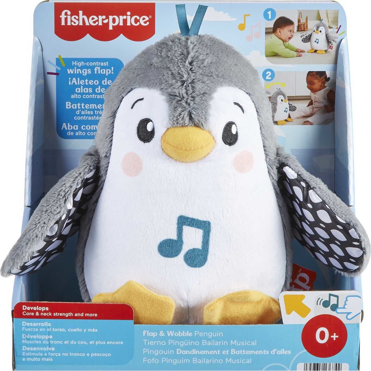 Fisher-Price Plush Tummy Time Toy, Flap & Wobble Penguin, Newborn Musical Toy for Sensory Play