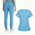 thumbnail image 3 of WULMLEO 2 Piece Scrub Sets for Women V Neck Stretch Scrubs Outfits Drawstring Comfortable Short Sleeve Working Nurse Uniform Shirts and Joggers Medical Fashion Petite Nursing Workwear Light Blue XL, 3 of 3