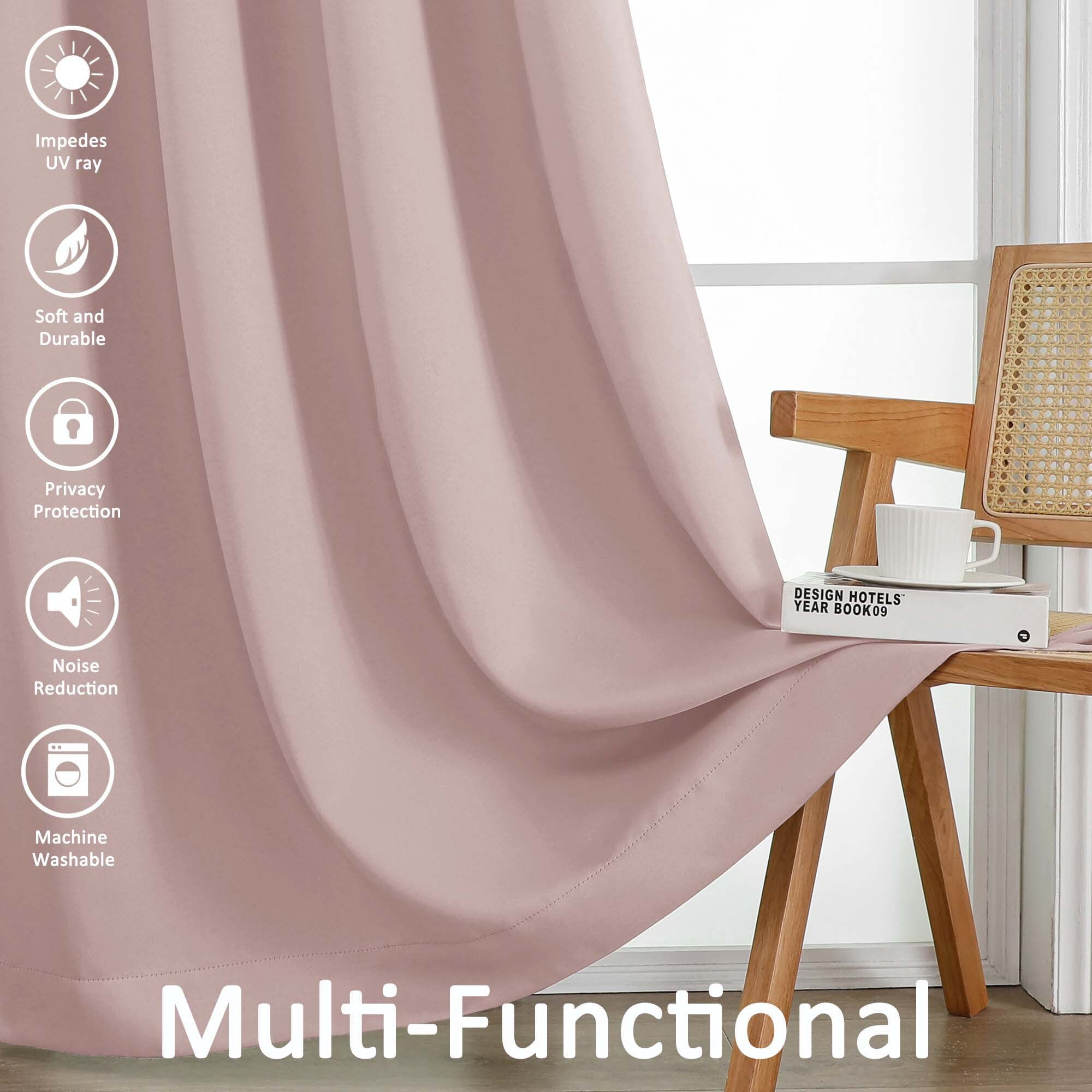 Chyhomenyc Blush Pink Curtains 63 Inches Long, Light Filtering Thermal Insulated Energy Saving Solid Soft Privacy Rod Pocket Window Curtains for Living Girls Room Bedroom, Each 40Wx63L Inch, 2 Panels