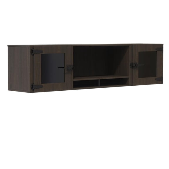 Mirella 72" Wall Mounted Hutch with Glass Doors in Southern Tobacco