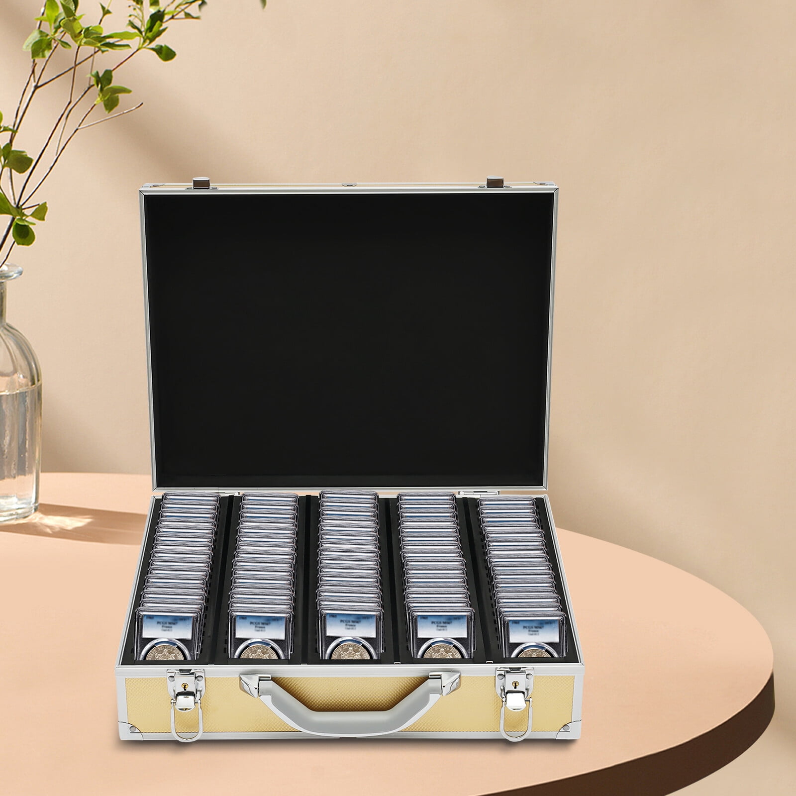 BEST Gold Storage & Display Aluminum Alloy Box Case Holds 100 Coin Holders Slabs 16.5*12.5*4.5