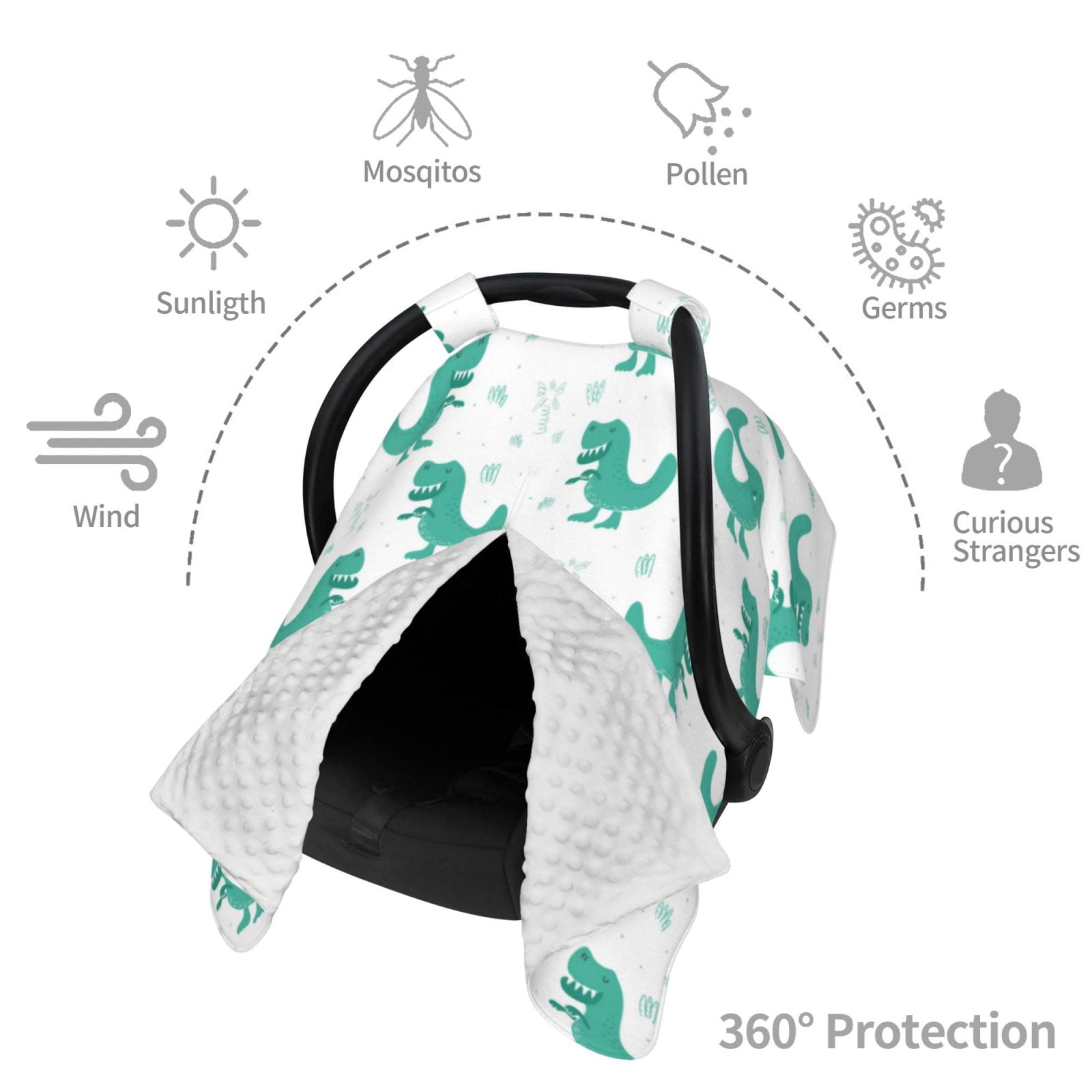 Car Seat Cover Baby - green Dinosaur print Breathable Infant Car Seat Cover for Baby Carseat, Lightweight Comfort Baby Essentials Must Haves Newborn Stuff for Girl Boy
