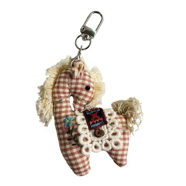 Llavero con colgante de bolso de algodón y lino con diseño de caballo, estilo vintage, para mochila escolar, accesorios para bolsos portátiles