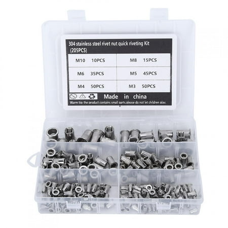 

205pcs M3-M10 Stainless Steel Rivet Nut Quick Riveting Assortment Kit with Transparent Box