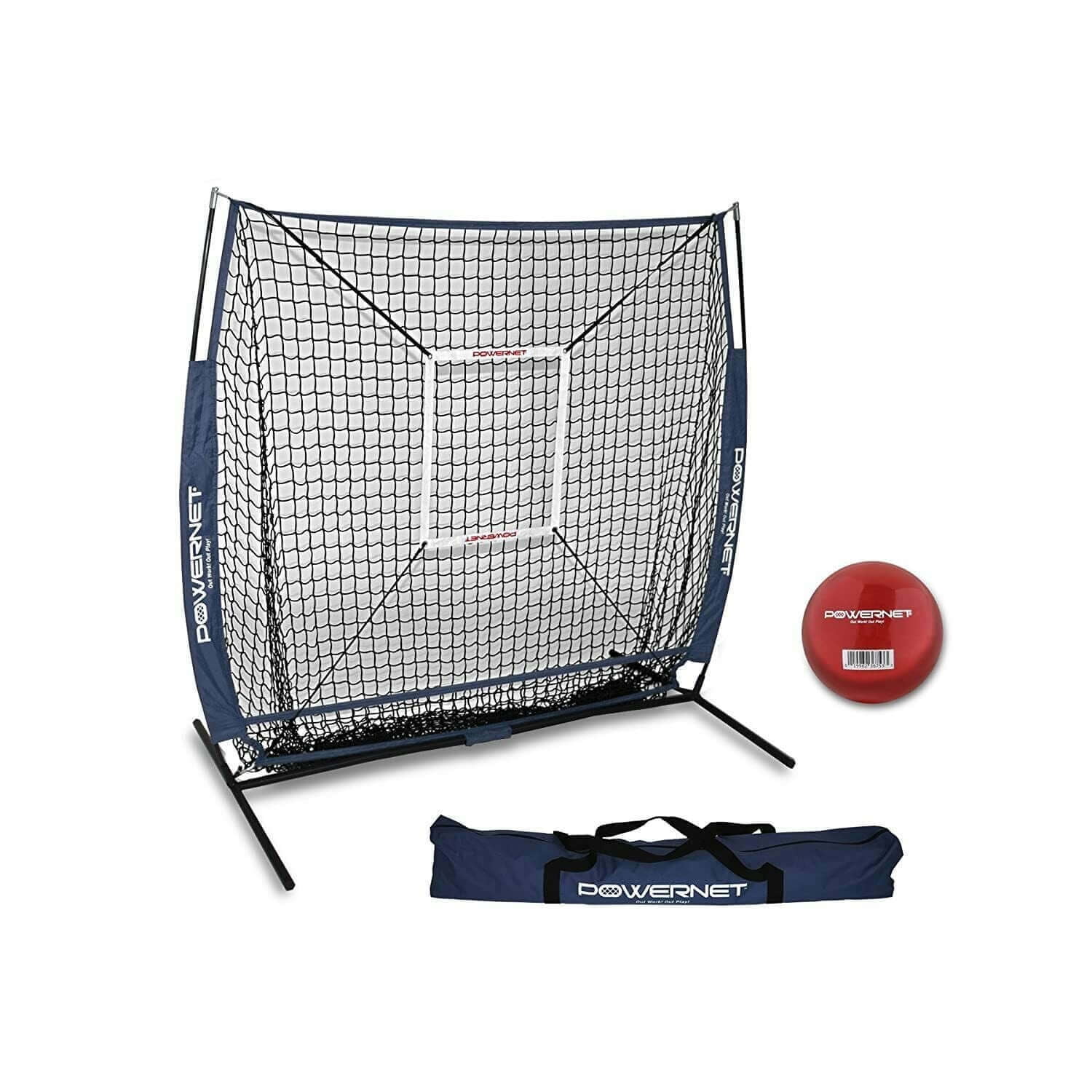 PowerNet Baseball Net Bundle, 5x5 Hitting & Pitching Net, Portable Softball Baseball Training Equipment, Weighted Baseball & Carry Bag