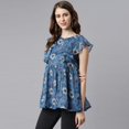thumbnail image 5 of Janasya Indian Keyhole Neck Sleeveless Floral Print Blue Poly Georgette Top For Women, 5 of 8
