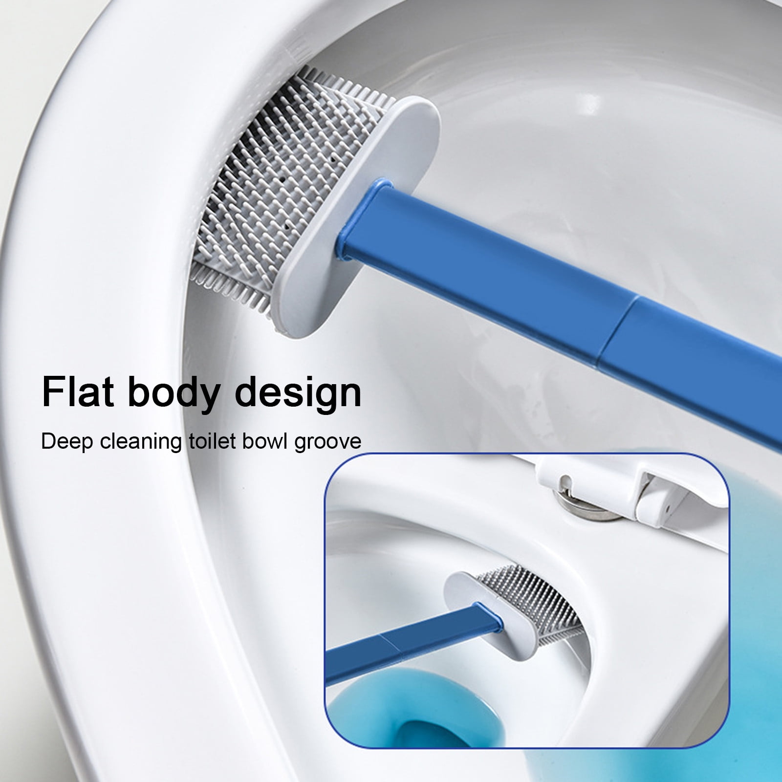 Nkmbld Toilet Bowl Brush with 3 Type Brush(Round Brush + Flat Brush + Slit Brush) Toilet Bowl Brush Clean Every Corner of The Toilet, Blue