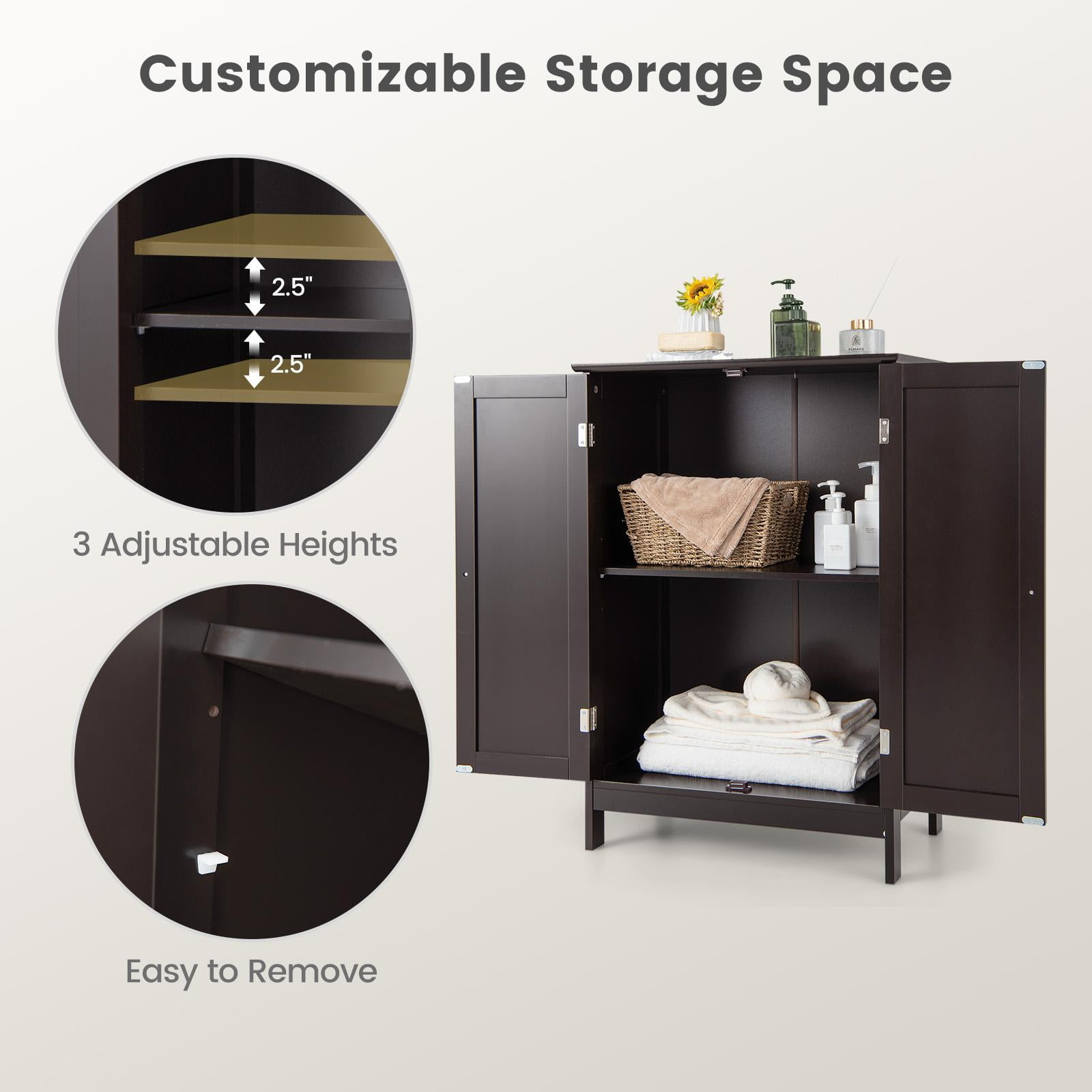 Giantex Bathroom Floor Cabinet, Wooden Freestanding Storage Cabinet with Double Doors, Suitable for Bathroom, Living Room, Bedroom, Entryway