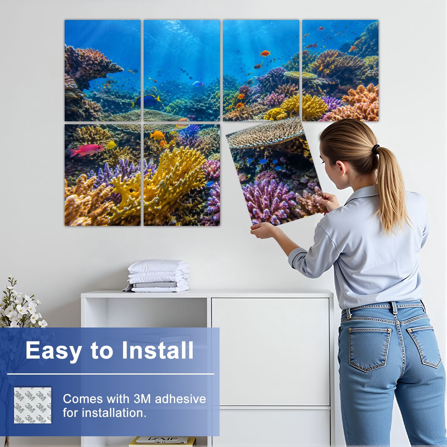 8 Pack Art Acoustic Panels Sound Absorbing Tropical Fish Decorative Soundproof Wall Panels Self Adhesive for Nursery Game Room Bedroom 48"x32"