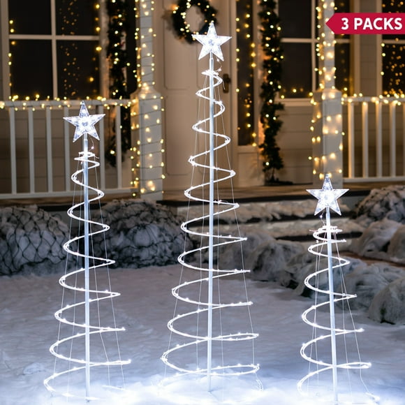 Joyfy 3 Pack Spiral Tree Christmas Decoration Outdoor,218 LED Christmas Tree Light Decorations,Christmas Yard Light with Stakes Decorations Outdoor Holiday Decor