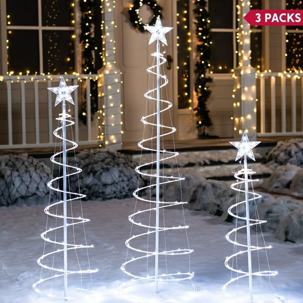 Paquete de 3 decoraciones navideñas en espiral para árboles al aire libre, 218 decoraciones de luces LED para árboles de Navidad, luz navideña para patio con