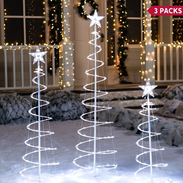 Paquete de 3 decoraciones navideñas en espiral para árboles al aire libre, 218 decoraciones de luces LED para árboles de Navidad, luz navideña para patio con