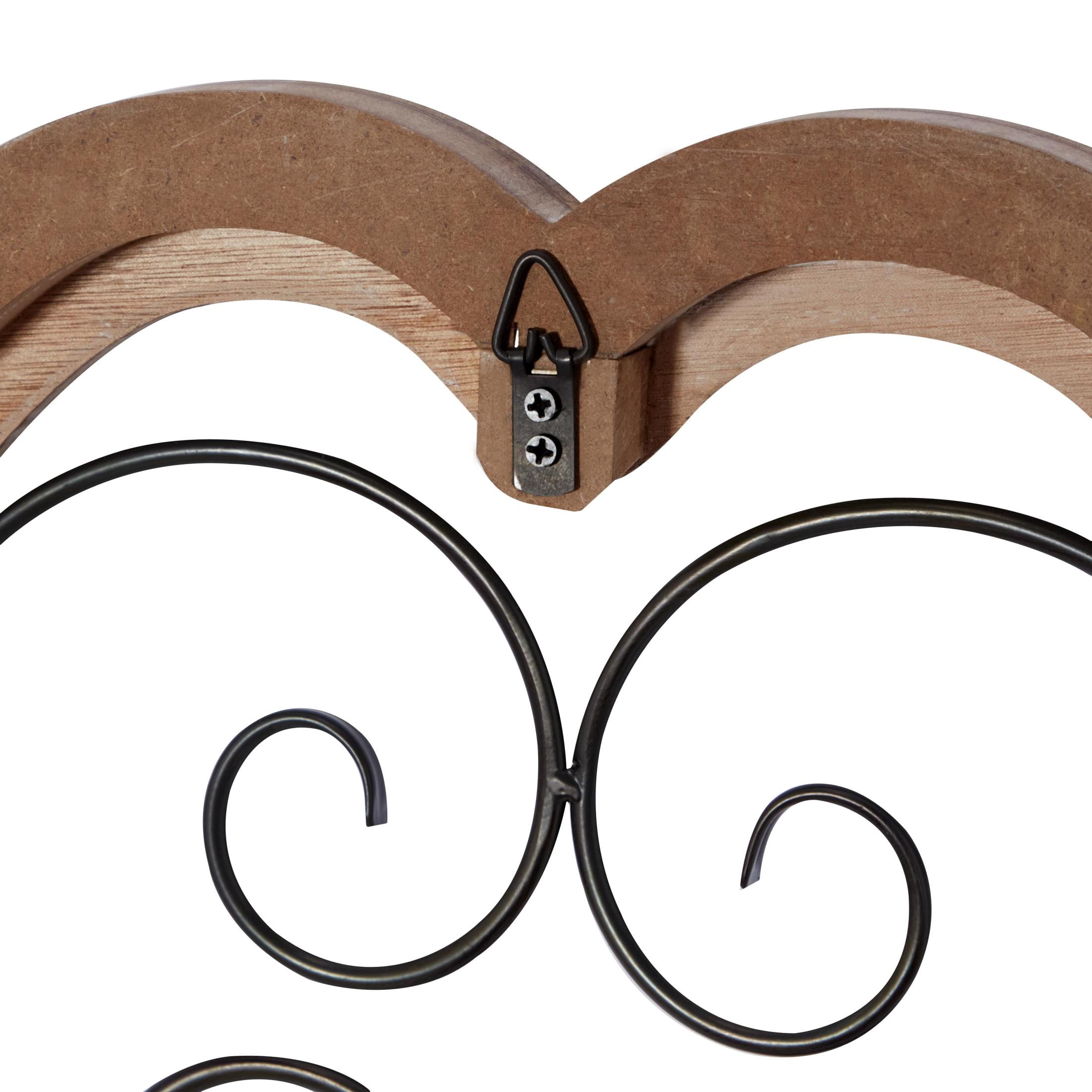 DecMode Brown Wooden Carved Beading Scroll Wall Decor with Metal Accents